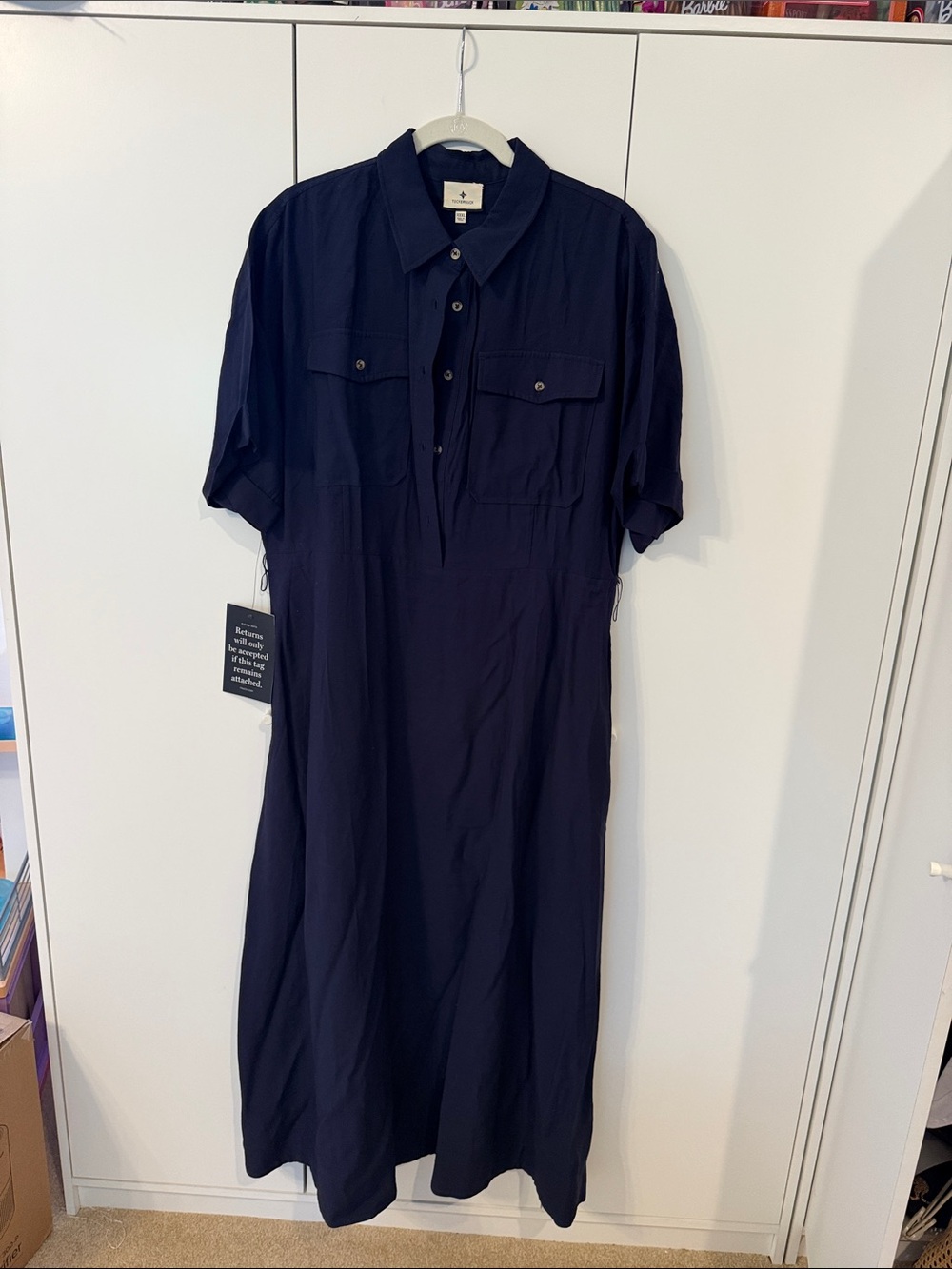 Tuckernuck Navy Button-Front Midi Shirt Dress